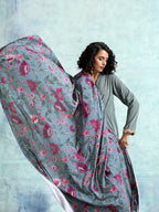 trueBrowns Grey Printed Velvet Shawl | Grocsy