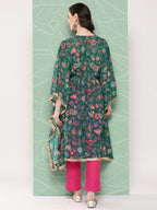 Ahalyaa Women Floral Printed Flared Sleeves Patchwork Georgette Kaftan Kurta | Grocsy