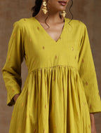 trueBrowns Lime Gold Cotton Kalidar Kurta Set | Grocsy