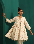 trueBrowns Ivory Multi Color Cotton Yoke Gathered Co-ord Set | Grocsy