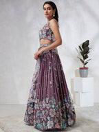 House of Panchhi Lavender Georgette Sequins And Thread Embroidery Lehenga Choli & Dupatta | Grocsy