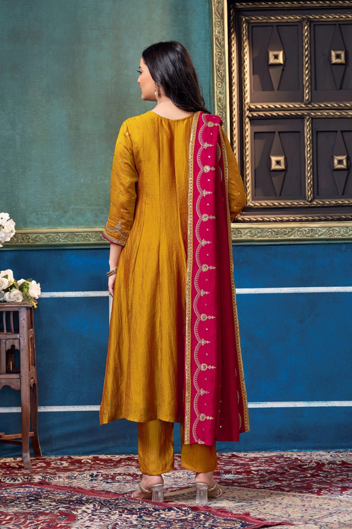 Anaita Yellow Anarkali Readymade Suit with Embroidery Work | Grocsy