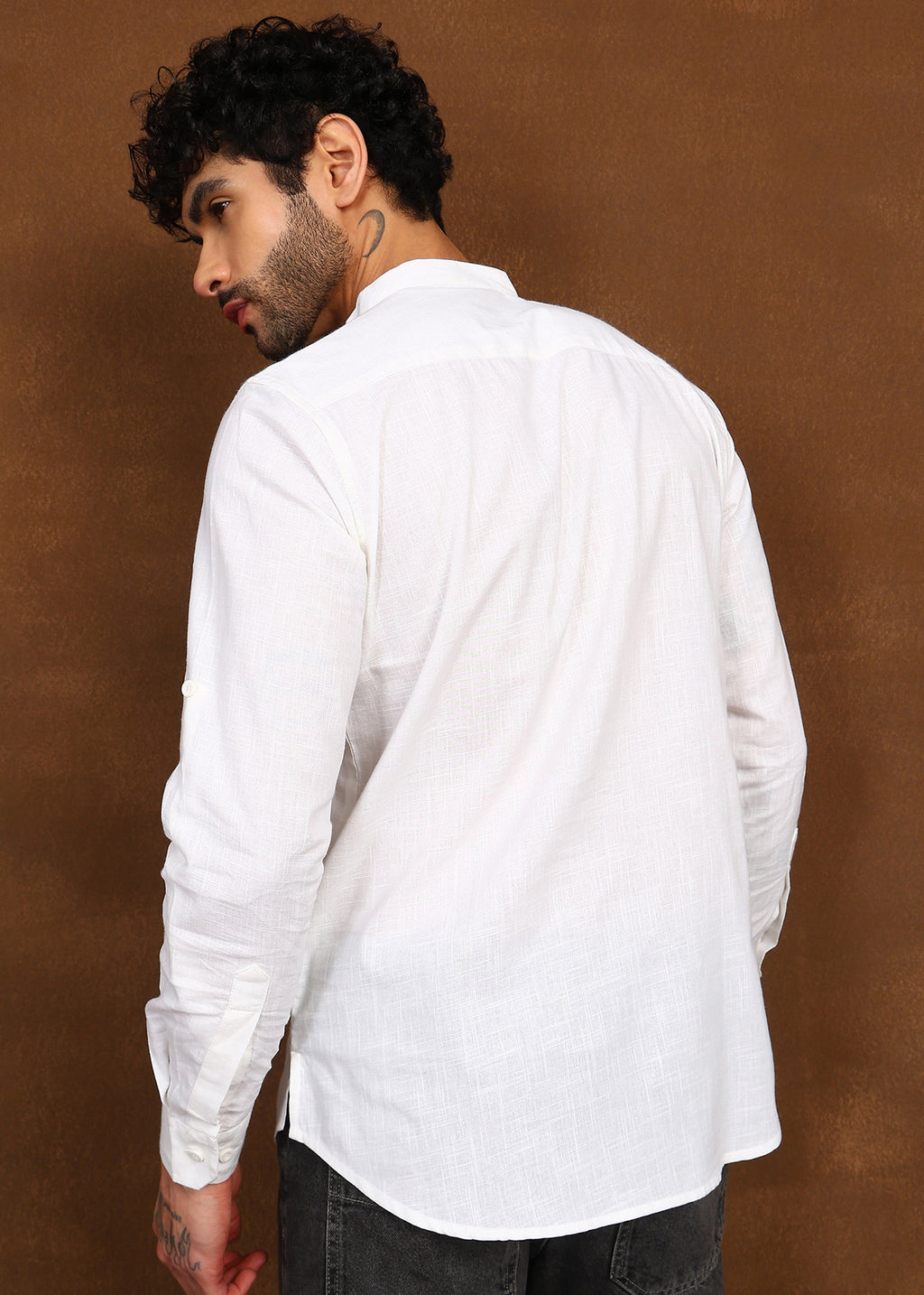 Fabmade Pure Ivory Linen Short Kurta | Grocsy