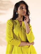 trueBrowns Lime Cotton Dobby Flared Co-ord Set | Grocsy