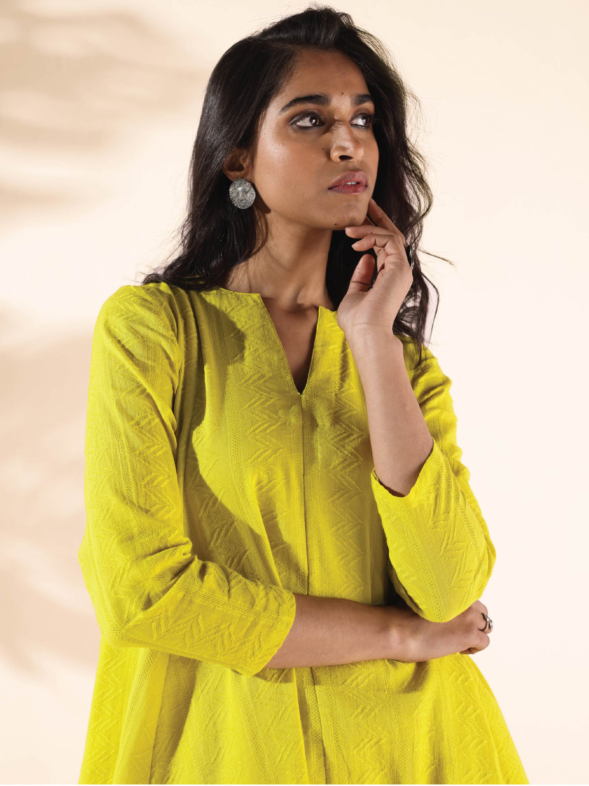 trueBrowns Lime Cotton Dobby Flared Co-ord Set | Grocsy