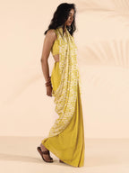 trueBrowns Lime Muslin Ikat Saree | Grocsy