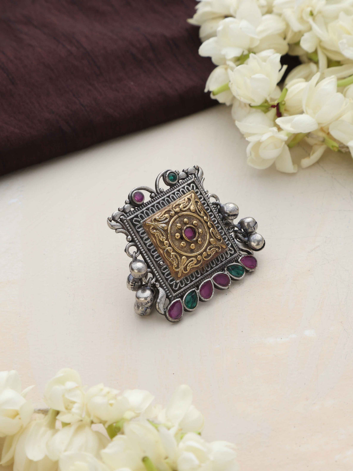 trueBrowns Silver Gold Tone Square Ring | Grocsy
