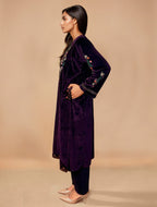 trueBrowns Wine Velvet Embroidered Kurta Set | Grocsy