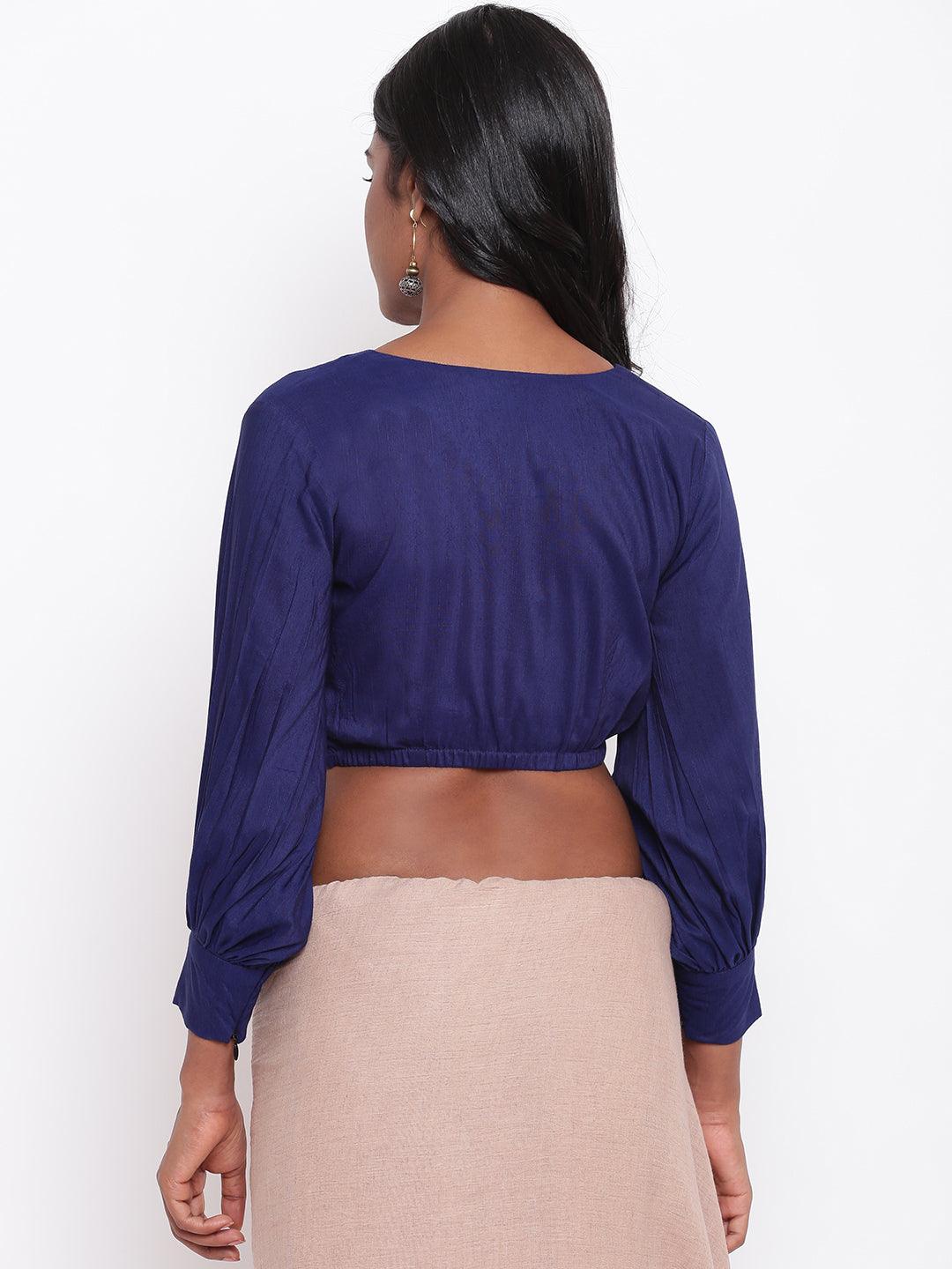trueBrowns Blue Gathered Sleeve Top | Grocsy