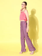 InWeave Women's Mauve Coord Set With Crepe Peach Crop Top | Grocsy