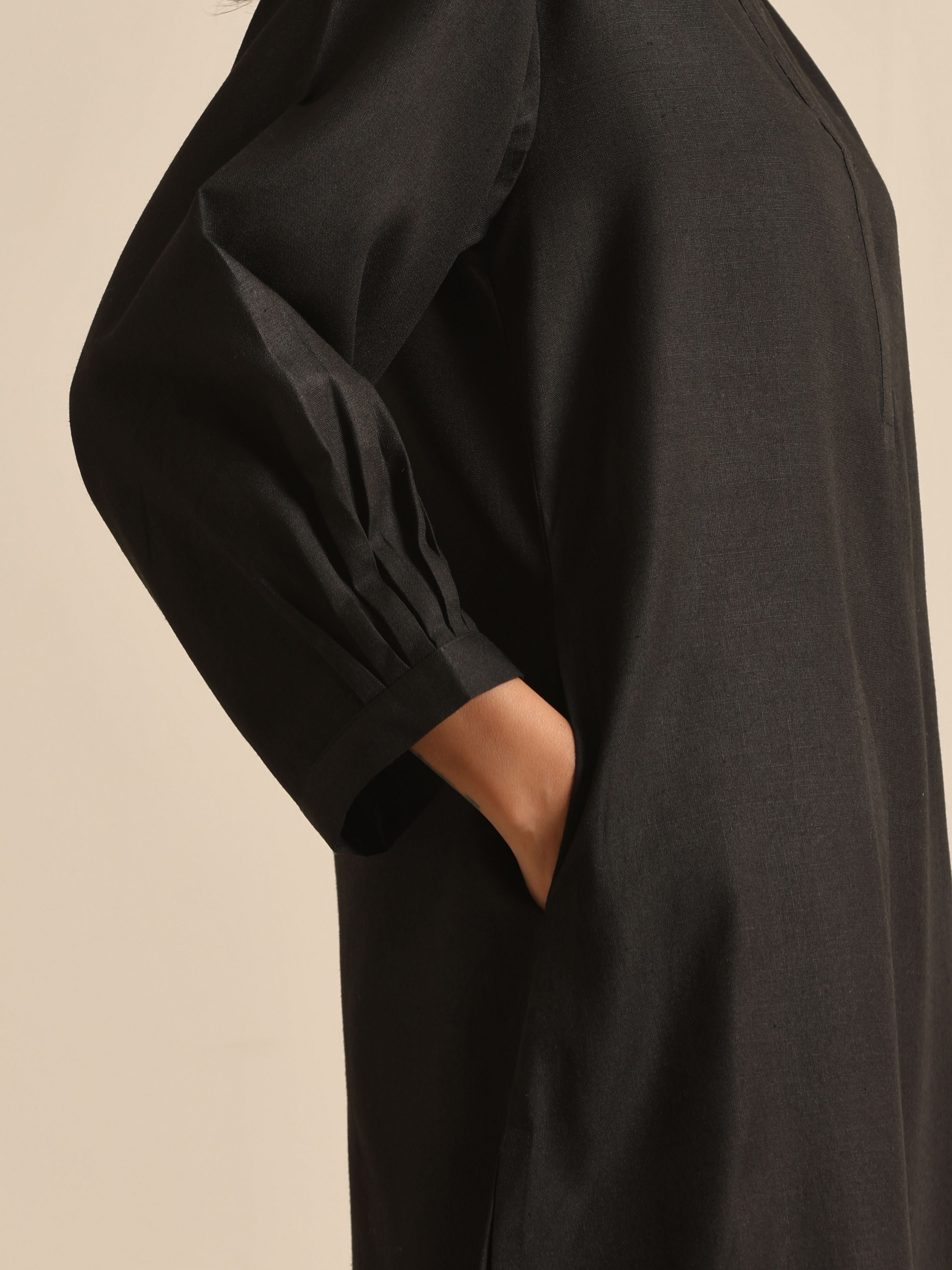 trueBrowns Black Slub Relaxed Placket Co-Ord Set | Grocsy