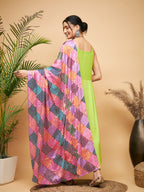 InWeave Women's Lime Green Strappy Set W Square Bandhani Print Silk Dupatta | Grocsy