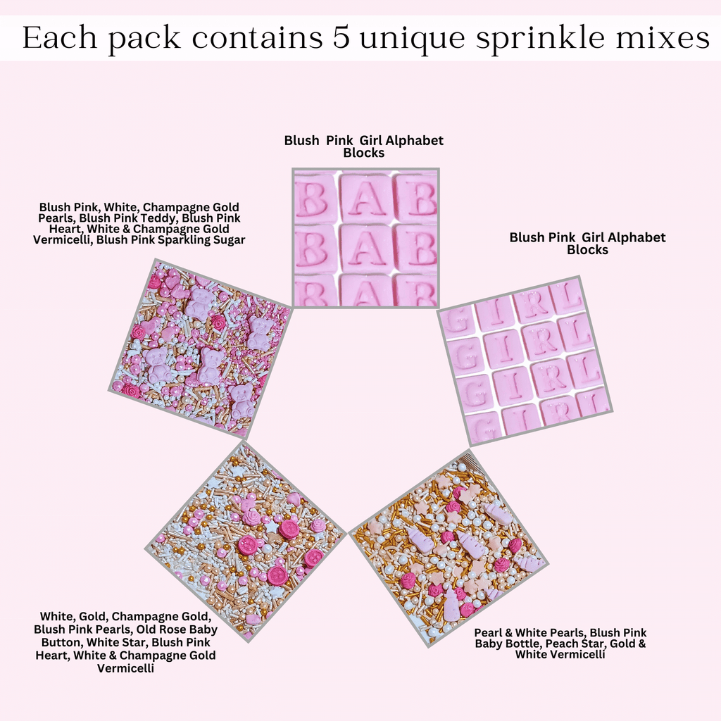 Confect Girls Baby Shower Sprinkles | Mix Heart, Teddy, Baby Feed Bottle & Baby Feet Sprinkles | Grocsy