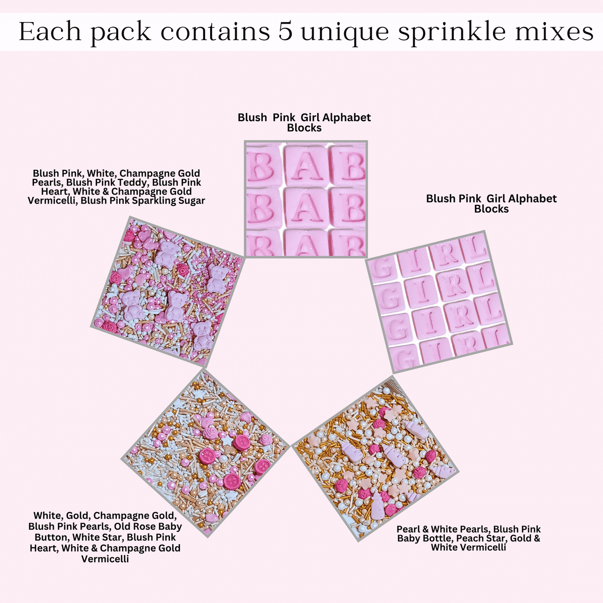 Confect Girls Baby Shower Sprinkles | Mix Heart, Teddy, Baby Feed Bottle & Baby Feet Sprinkles | Grocsy