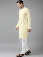 Fabmade Men Cream Cotton Linen Kurta | Grocsy