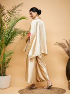 InWeave Women's Beige Red Brocade Boho Satin Top W Palazzo Set | Grocsy