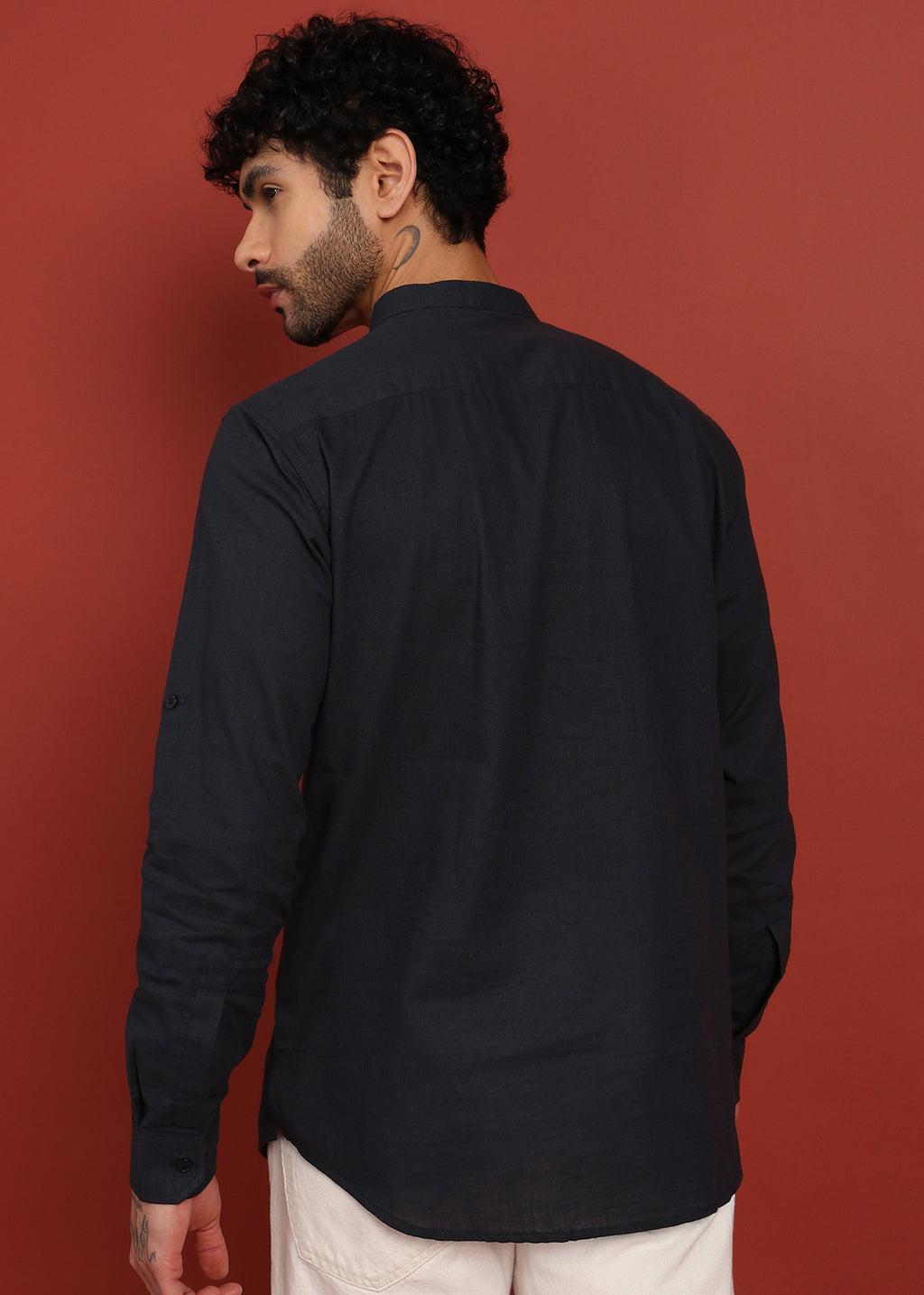 Fabmade Onyx Noir Mandarin Collar Short Kurta | Grocsy