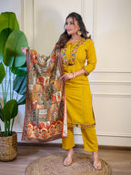 The52 Women's Gorgeous Viscose Embroidery Straight Kurta with Pant And Dupatta Set | Grocsy