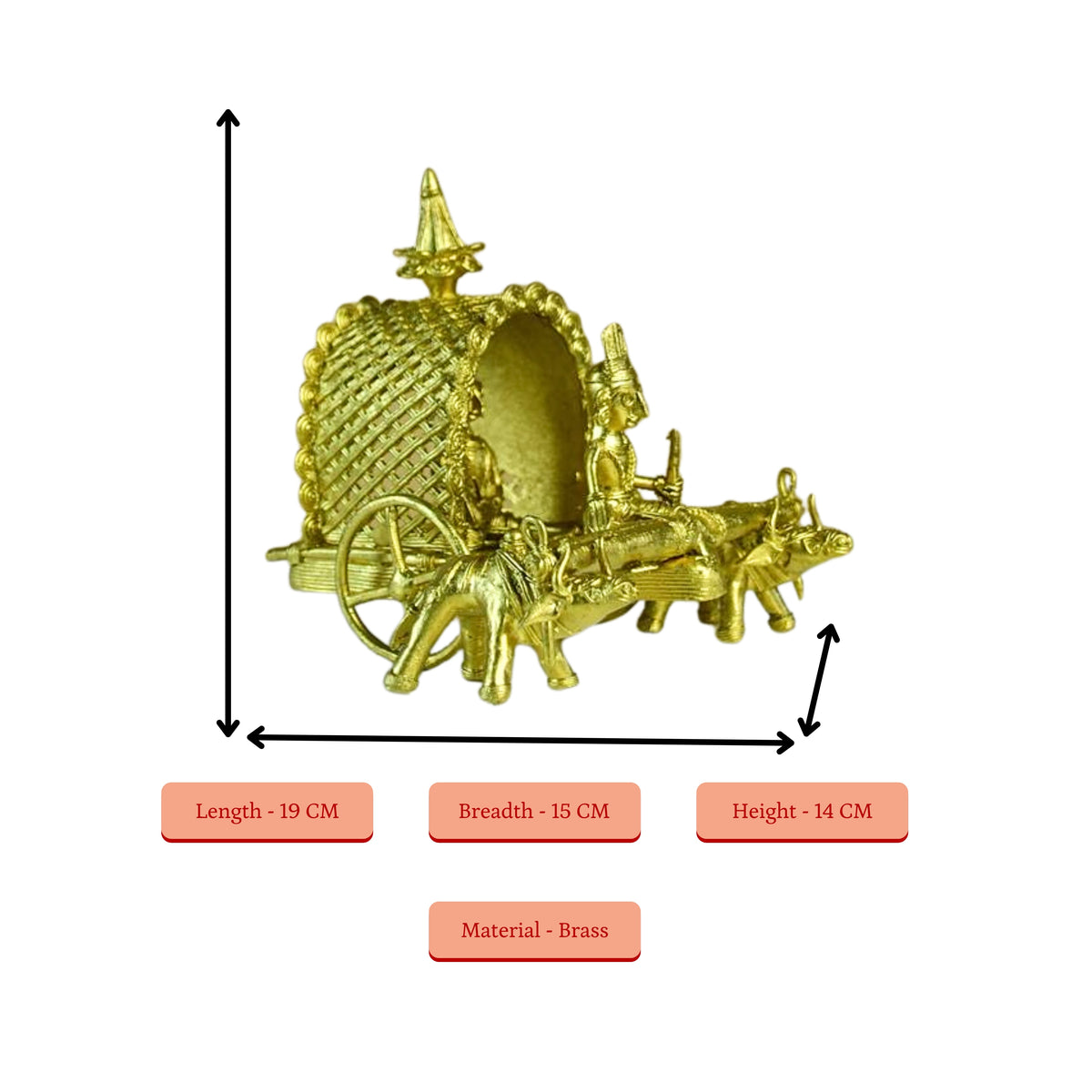 Sowpeace Handmade Dhokra Large Dhokra Craft / Cow Cart Brass Decor tabletop showpiece/figurine made of brass, by artisans, for home decoration and gifting (24cm, large, gold) | Grocsy