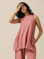 trueBrowns Light Mauve Slub Textured Sleeveless Short Co-Ord Set | Grocsy