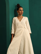 trueBrowns Ivory Tonal Cotton Angrakha Kurta Pant Set | Grocsy