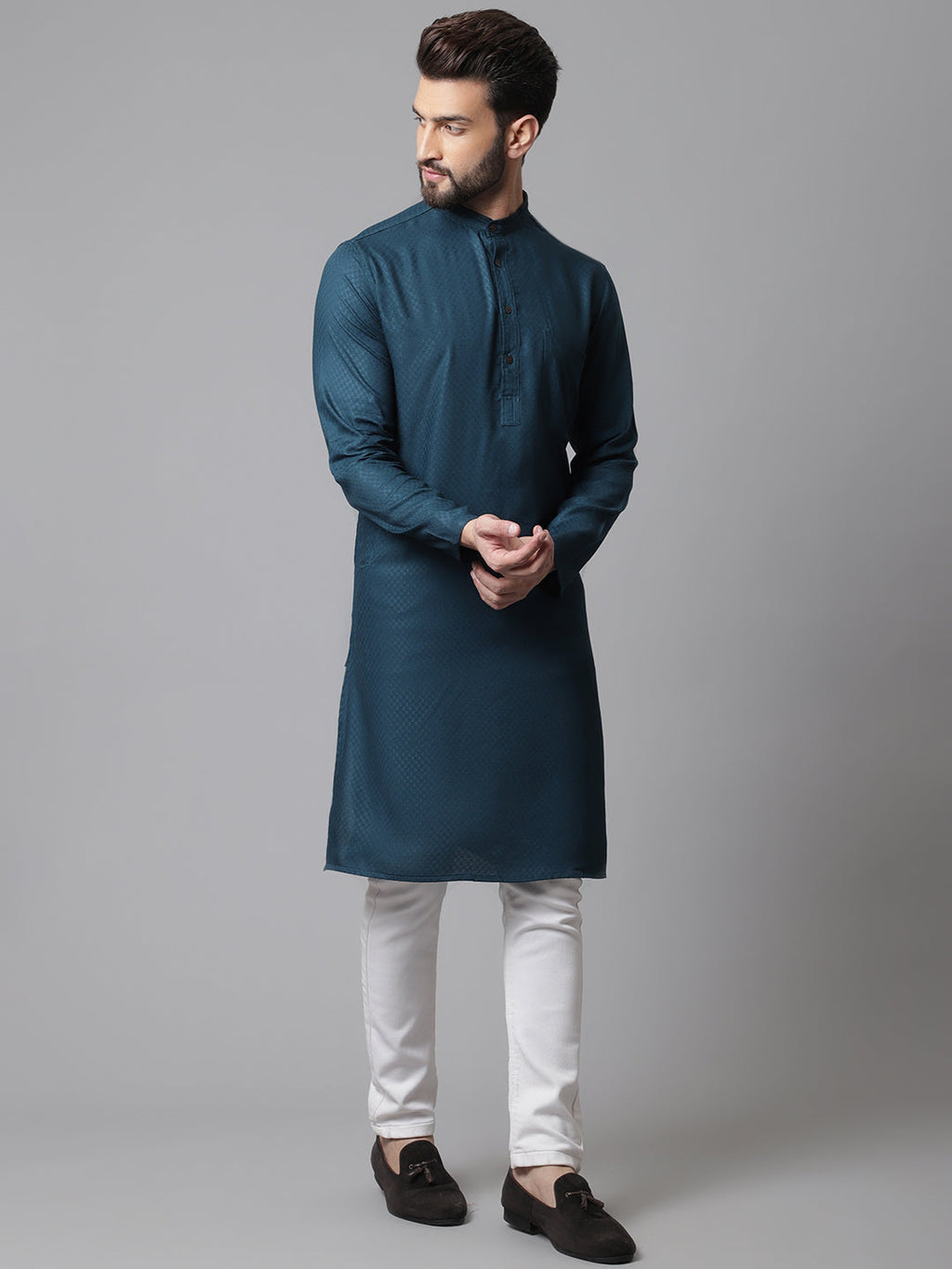 Even Apparels Green Kurta With Band Collar | Grocsy