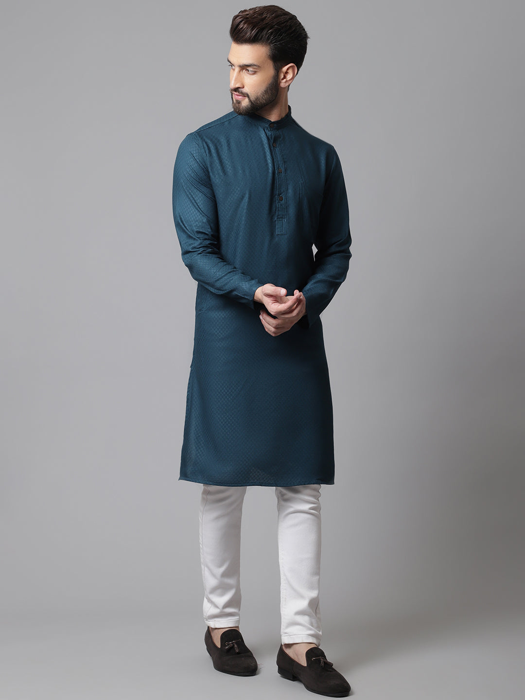 Even Apparels Green Kurta With Band Collar | Grocsy