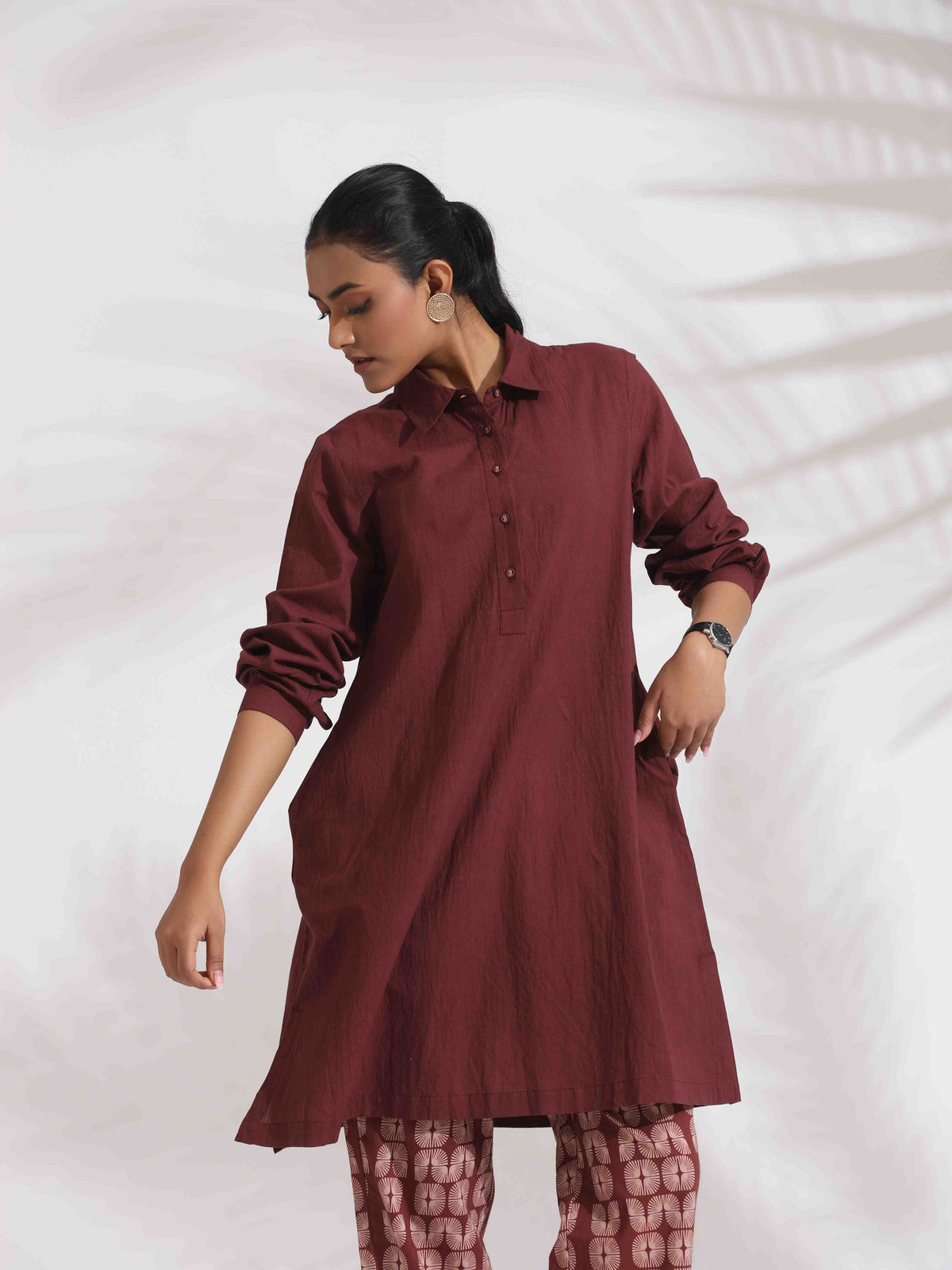 trueBrowns Brown Cotton Solid Kurta Co-ord Set | Grocsy