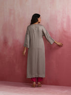 trueBrowns Grey High Slit Modal Kurta Set | Grocsy