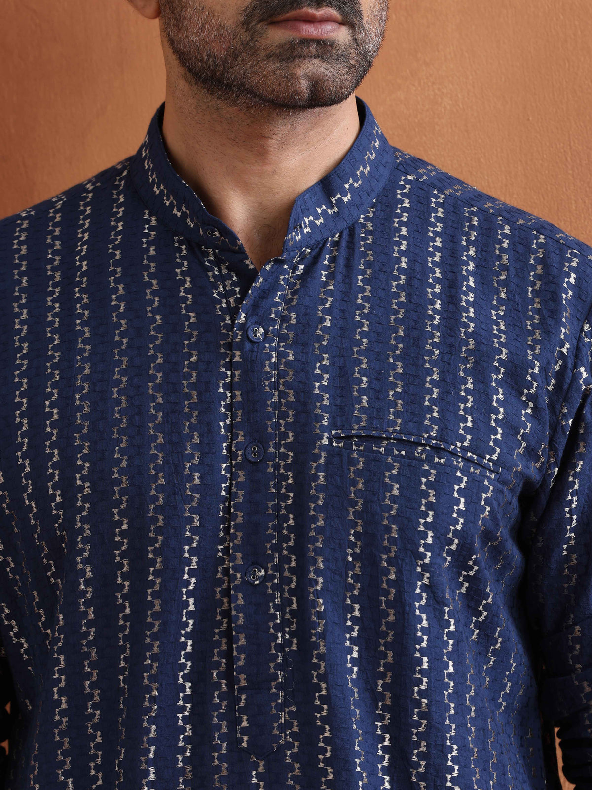 trueBrowns Men's Blue Cotton Dobby Kurta | Grocsy