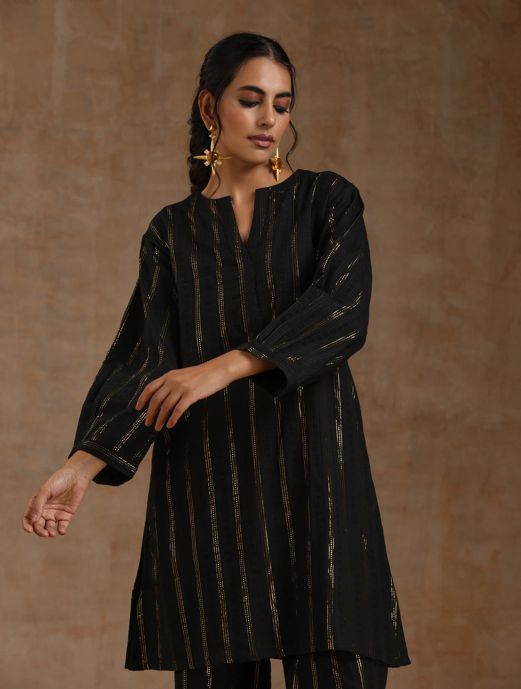 trueBrowns Black Gold Cotton Relaxed Co-Ord Set | Grocsy