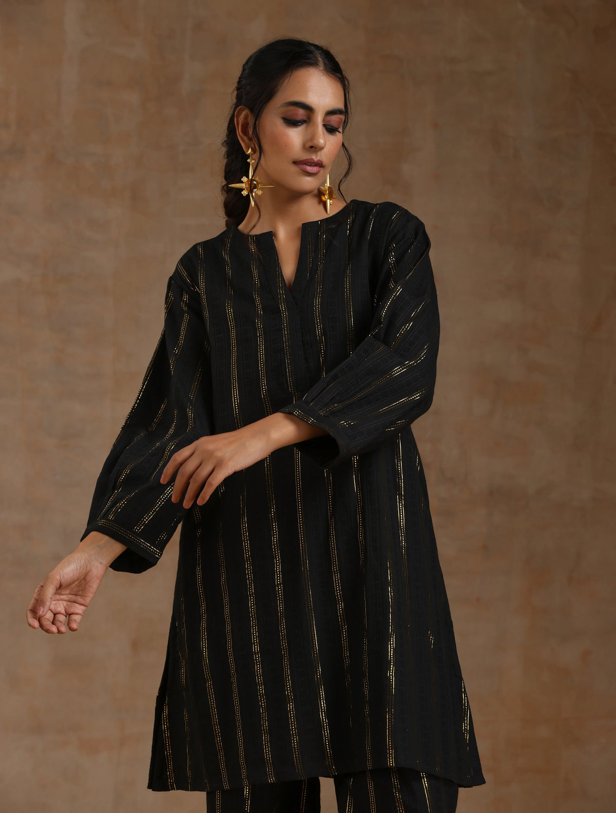 trueBrowns Black Gold Cotton Relaxed Co-Ord Set | Grocsy