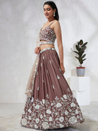 House of Panchhi Rose Gold Pure Georgette Sequins And Thread Embroidery Lehenga Choli & Dupatta | Grocsy