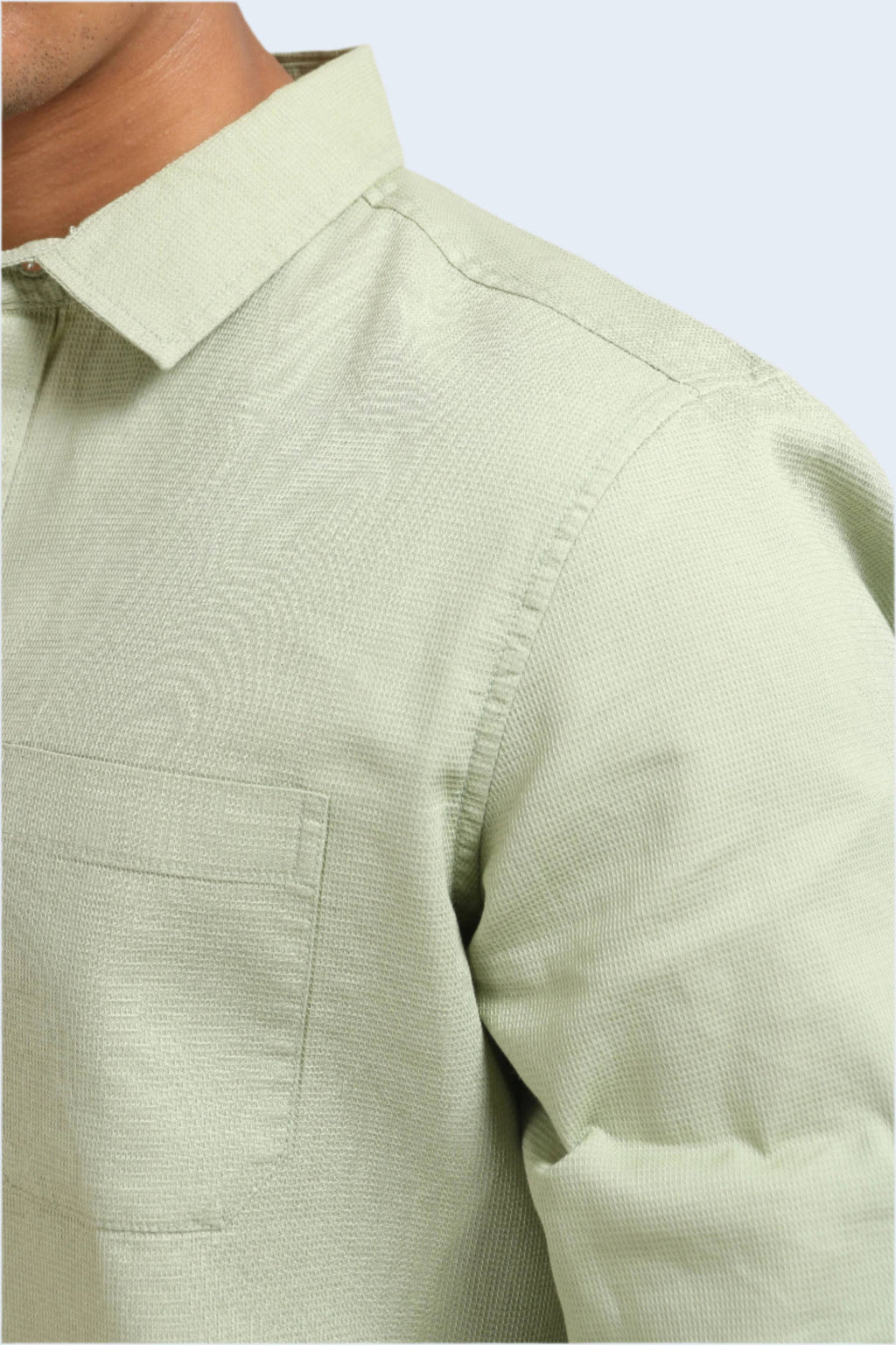 Xkind Pista Green Textured Slim Fit Shirt | Grocsy