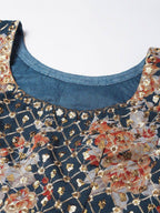 Tulsi Art Blue & Peach-Coloured Embellished Sequinned Semi-Stitched Myntra Lehenga & Unstitched Blouse | Grocsy