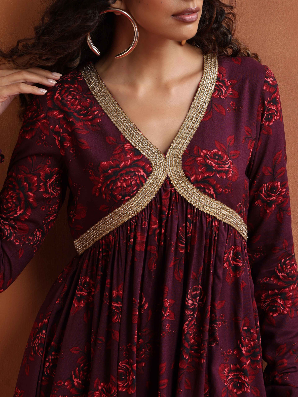trueBrowns Purple Floral Print Sharara Set | Grocsy
