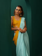 trueBrowns Blue Mustard Muslin Silk Ready to Wear Saree | Grocsy