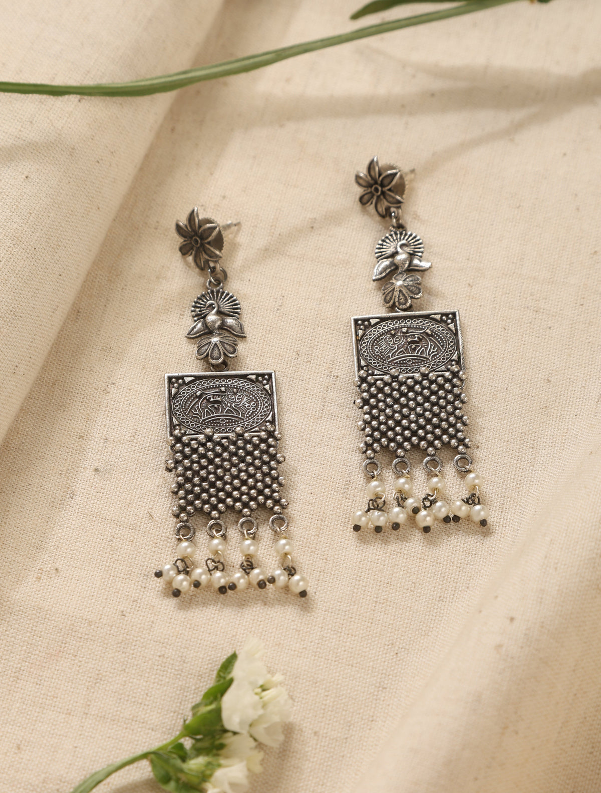 trueBrowns Silver Peacock Earrings | Grocsy