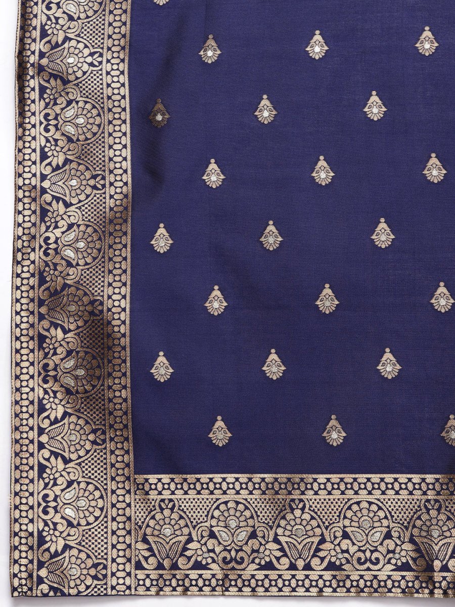 Ahalyaa Unstitched Navy Blue Dress Material | Grocsy