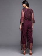 Ahalyaa Printed Bell Sleeves Crepe Basic Jumpsuit With Waist Tie-Ups | Grocsy