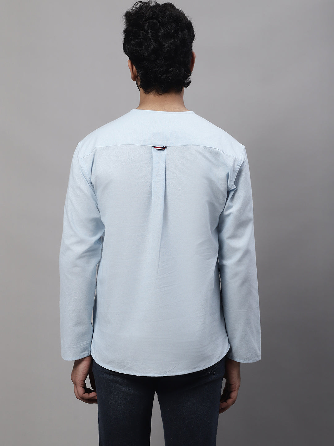 Even Apparels Blue Pure Cotton Open Neck Kurta | Grocsy