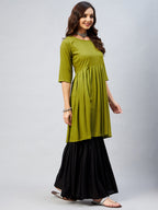 InWeave Women's Olive Short Anarkali Kurta | Grocsy