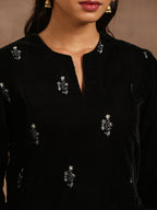 trueBrowns Black Velvet Embroidered Relaxed Co-ord Set | Grocsy