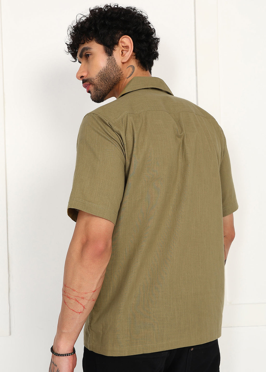 Fabmade Olive Breeze Linen Shirt | Grocsy