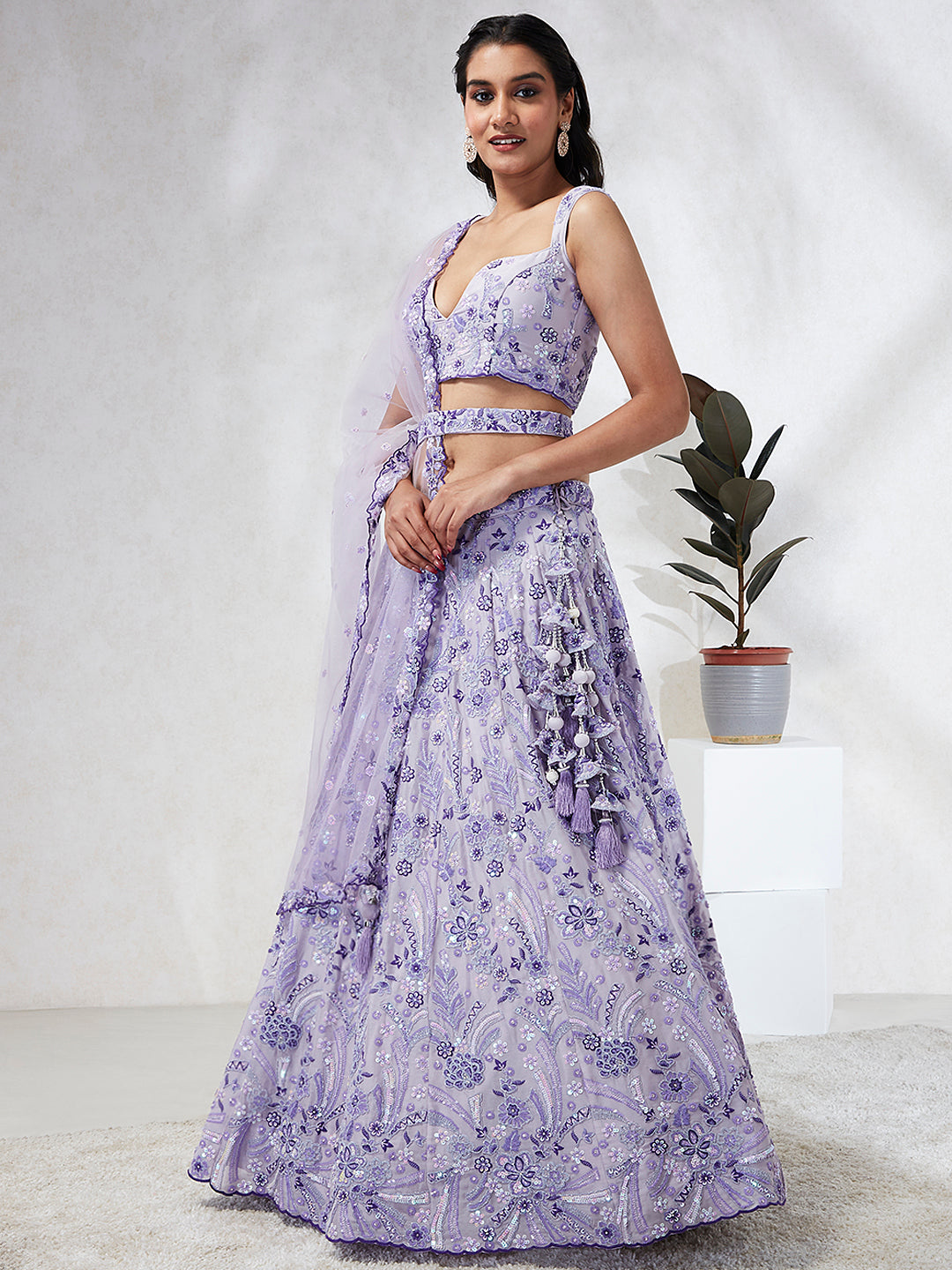 House of Panchhi Lavender Georgette Sequins And Thread Embroidery Lehenga Choli & Dupatta | Grocsy