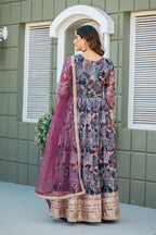 Anaita Grey Tabby Silk Stitched Anarkali Suit With Thread & Sequence Work | Grocsy