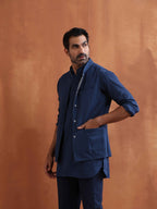 trueBrowns Men's Blue Chanderi Reversible Nehru Jacket | Grocsy