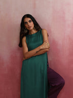 trueBrowns Green Modal High slit Kurta Set | Grocsy