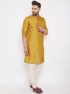 Even Apparels Mustard Yellow Pure Cotton Kurta With Band Collar | Grocsy