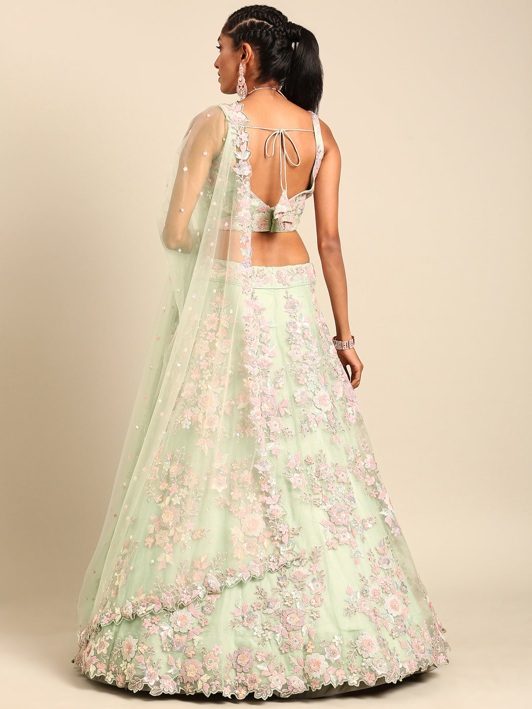 House of Panchhi Lime Green Net Sequins with heavy Zarkan embroidery Lehenga choli & Dupatta | Grocsy